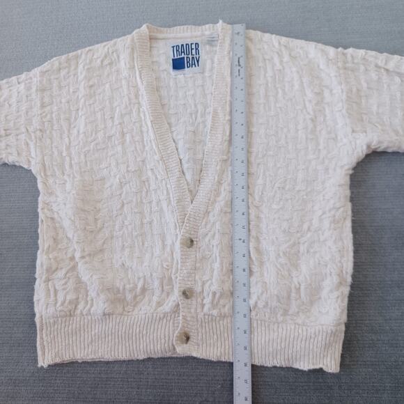 Vintage Trader Bay Cardigan Mens L Beige Linen Blend Chunky Knit V-Neck Grandpa - Picture 5 of 10